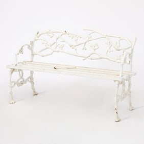 White Painted Cast Iron Branch Form Bench