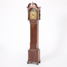 American Chippendale Style Inlaid Mahogany Diminutive Case Clock
