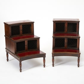 Pair of Regency Style Leather Inset Mahogany Library Steps