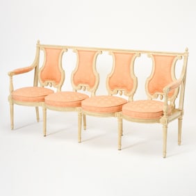 Louis XVI Style Upholstered Painted Wood Settee