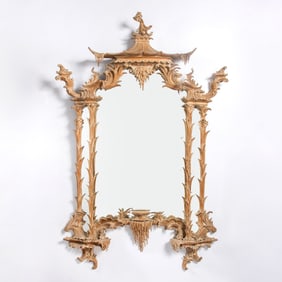George III Chinese Chippendale Style Carved Pine Mirror