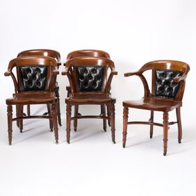 Set of Five Leather Upholstered Mahogany Captain's Chairs