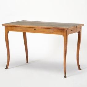 French Provincial Leather Inset Fruitwood Table