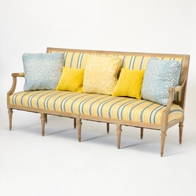 Louis XVI Style Upholstered Cerused Walnut Settee