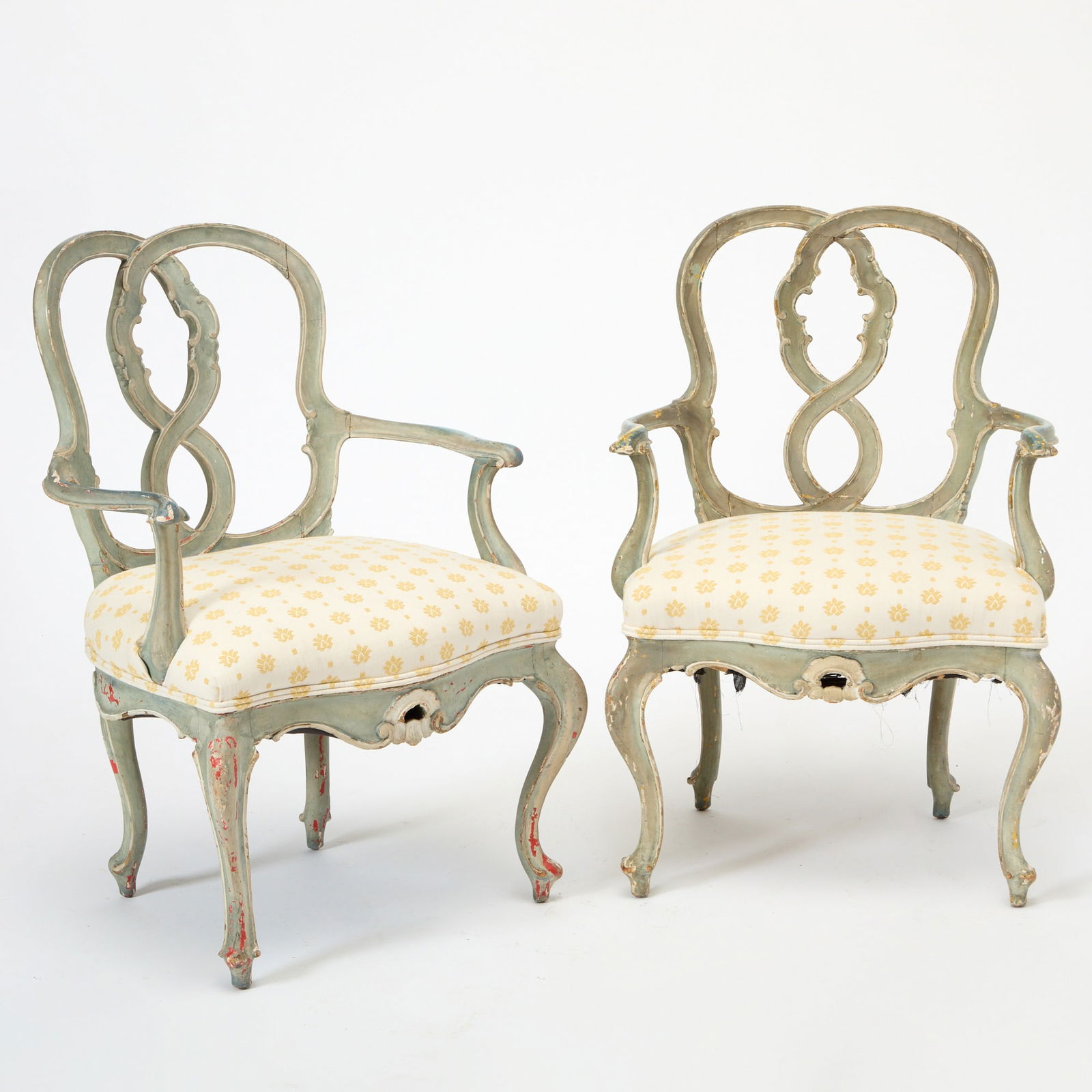 Pair of Italian Rococo Style Upholstered Painted Armchairs (1 of 7)