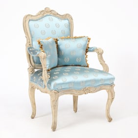 Louis XV Style Upholstered Painted Wood Fauteuil