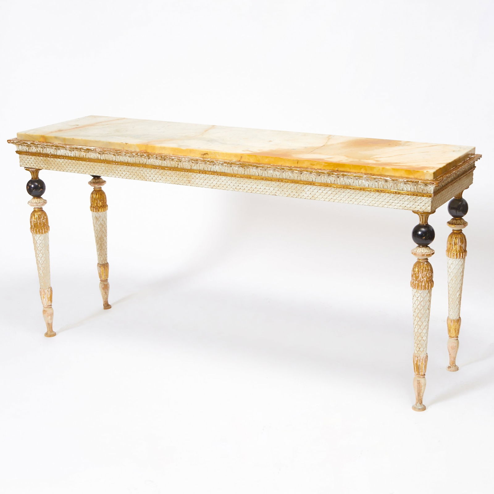 Neoclassical Style Marble Top Carved and Painted Wood Console Table (1 of 3)