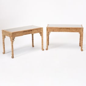 Pair of Faux Bamboo Painted Pine Display Tables