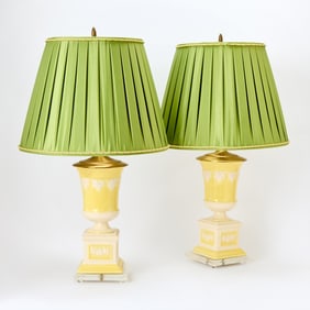 Pair of Czechoslovakian Yellow Ground Porcelain Table Lamps