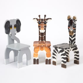 Three Painted Wood Animal Themed Children's Chairs