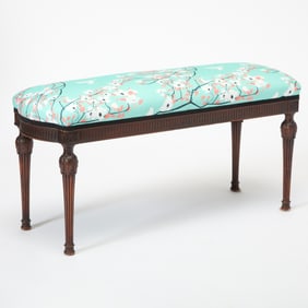 Louis XVI Style Carved Mahogany Upholstered Bench