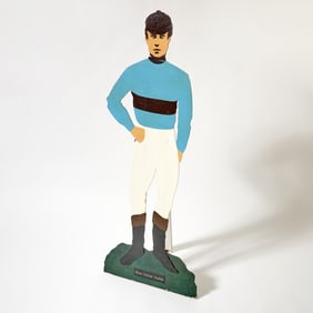 Blue Goose Stable Painted Wood Silhouette of a Jockey with Whitney Silks