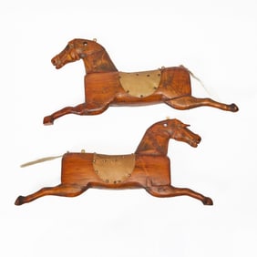 Pair of Wall Mounted Carved Wood Figures of Horses