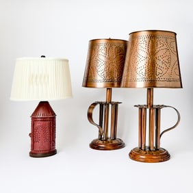 Pair of Copper Candle Molds Mounted as Lamps