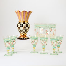MacKenzie-Childs Glass Bowl with Six Goblets