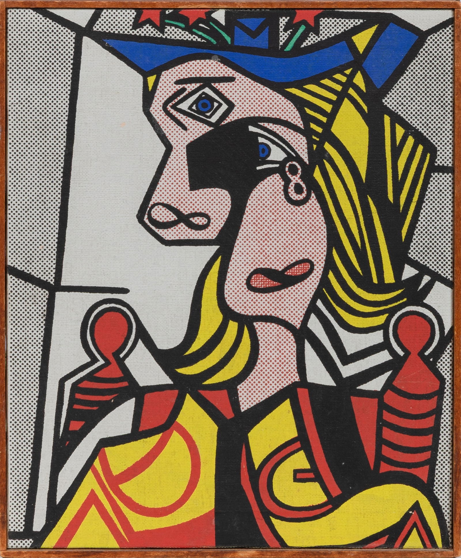Richard Pettibone (b. 1938): ROY LICHTENSTEIN, WOMAN WITH FLOWERED HAT, 1963Color screenprint on canvas, on miniature stretcher bars with the original wood frame, 1970, signed, dated and numbered 100/100 in pencil, also titled wi