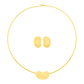 Tiffany & Co., Elsa Peretti Gold 'Bean' Torque Necklace and Pair of Earclips
