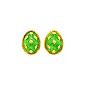 Tiffany & Co., Schlumberger Pair of Gold and Green Paillonné Enamel 'Dot Lozenge' Earclips