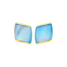 Vhernier Pair of Gold, Rock Crystal and Blue Mother-of-Pearl Earclips
