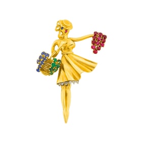 Lacloche Frères Gold, Platinum, Gem-Set and Diamond 'L'Automne' Clip-Brooch, France