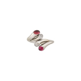 Georg Jenson Pair of White Gold, Diamond and Cabochon Pink Tourmaline 'Carnival' Rings
