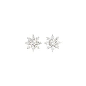 Pair of Platinum and Diamond Flower Earrings