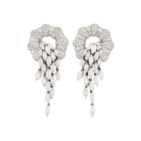 Pair of White Gold and Diamond Pendant-Earclips