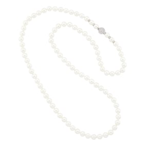 Long Cultured Pearl, White Gold and Diamond Necklace