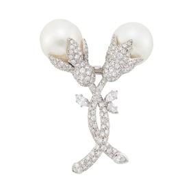 Platinum, Baroque South Sea Cultured Pearl and Diamond Clip-Brooch