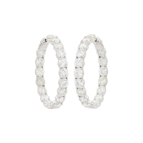Pair of White Gold and Diamond Hoop Earrings