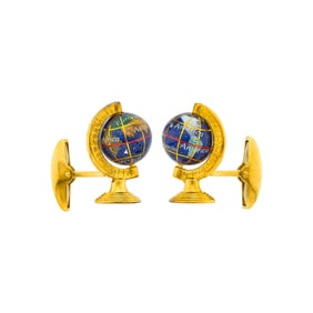 Asprey Pair of Gold and Hardstone Globe Cufflinks