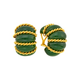 Seaman Schepps Pair of Gold and Nephrite 'Shrimp' Earclips