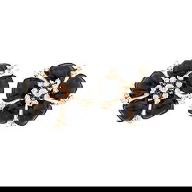 Pair of Rose Gold, Black Enamel and Diamond Flower Earclips: 48 round diamonds ap. 1.90 cts., ap. 13 dwts. Test as 18 kt. Diamonds: I-J-VS. Clip-backs with collapsible posts. Diameters 1 1/8 inches.