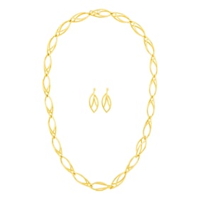 Gold and Diamond Link Necklace and Pair of Pendant-Earrings