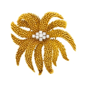 Two-Color Gold and Diamond flower Brooch