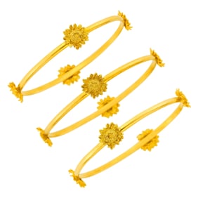 Asprey Three Gold Sunflower Bangle Bracelets