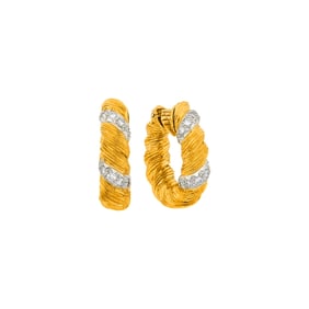 Van Cleef & Arpels Pair of Gold, Platinum and Diamond Hoop Earclips