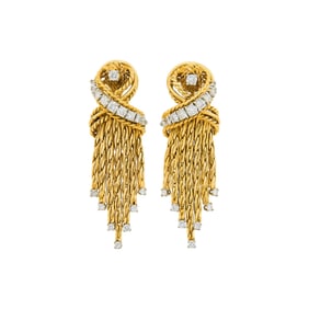 Pair of Gold and Diamond Fringe Earclips