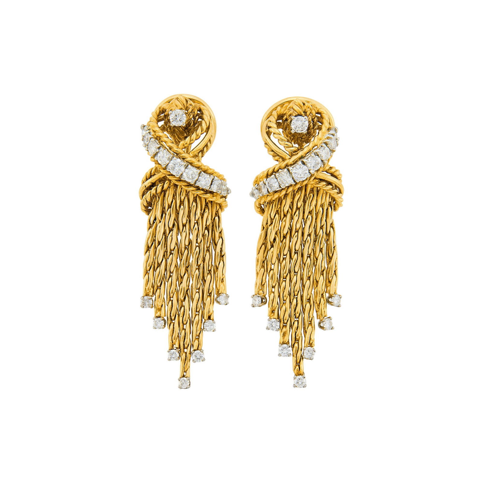 Pair of Gold and Diamond Fringe Earclips (1 of 1)
