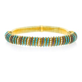 Gold, Turquoise, Sapphire and Diamond Snake Link Choker Necklace