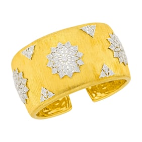 Two-Color Gold and Diamond Cuff Bangle Bracelet