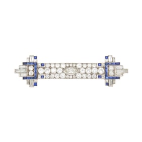 Platinum, Diamond and Sapphire Bar Brooch