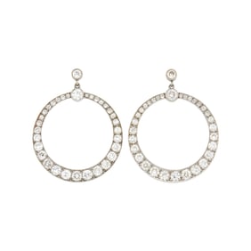 Pair of Platinum and Diamond Hoop Pendant-Earrings