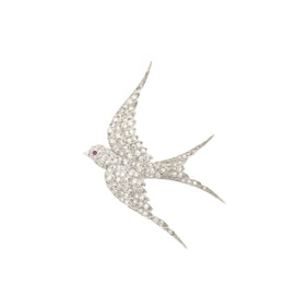 J.E. Caldwell & Co. Platinum and Diamond Swallow Brooch