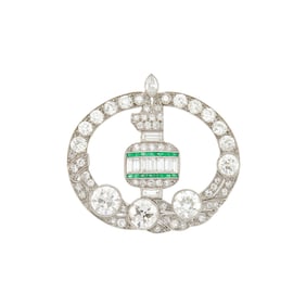 Kobrin Brothers Platinum, Diamond and Emerald Brooch