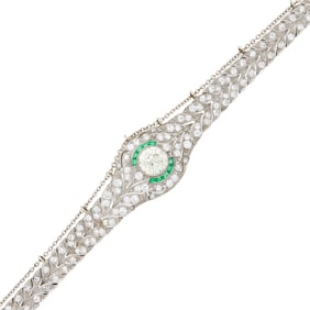 Platinum, Diamond and Emerald Bracelet