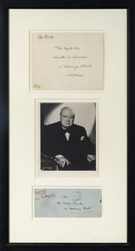 WWII era envelopes and a note addressed to Winston Churchill by notables