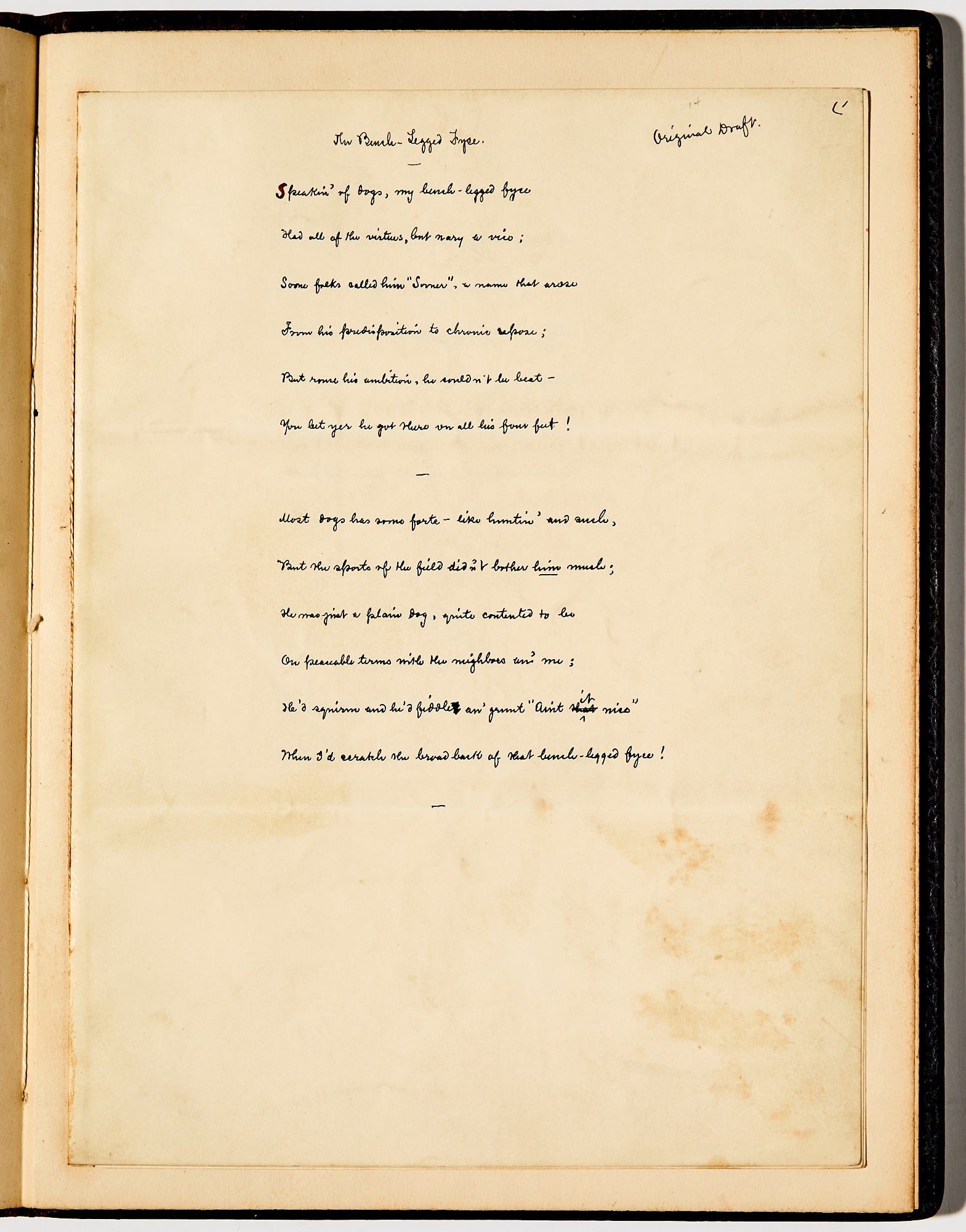 Three Original Manuscripts by Eugene Field: FIELD, EUGENE Three original autograph manuscripts. Comprising: 1) An original illustrated autograph manuscript of Sharps and Flats. A four-page illustrated manuscript on the recto of