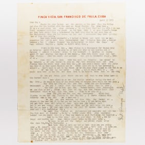 Ernest Hemingway letter to famed Idaho sporting guide Taylor "Bear Tracks" Williams