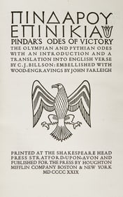 Two volumes of Pindar's Odes of Victory with woodcut illustrations by John Farleigh